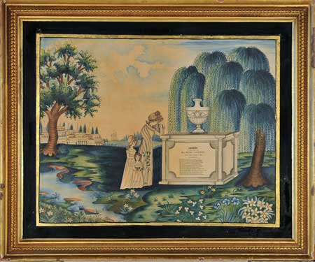 Watercolor on paper memorial by BETSY COOLIDGE dated 1823 from Huber