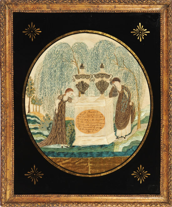 Silk embroidery memorial to Dickinson from Huber