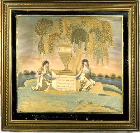American antique silk embroidered memorial needlework by Mary Gould from Stephen Huber & Carol Huber
