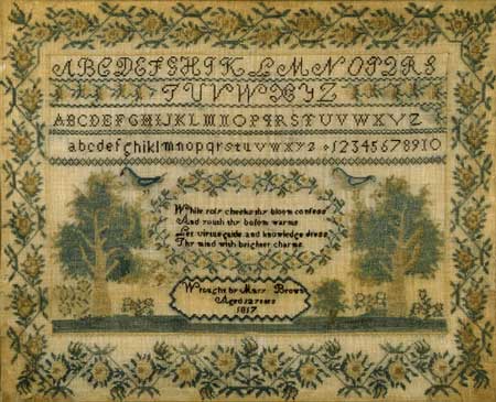 Antique sampler by Mary Brown dated 1817 from Huber