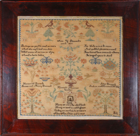 Sampler by Ann Y. Pennock, Chester County, PA dated 1835