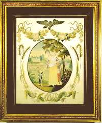 American antique silk embroidery depicting Charity from Stephen Huber & Carol Huber