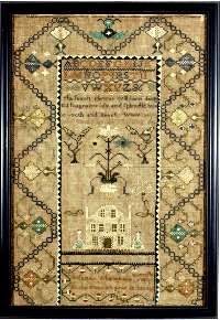 Antique sampler, silk embroridery, needlework picture, tapestry, canvaswork pictrue