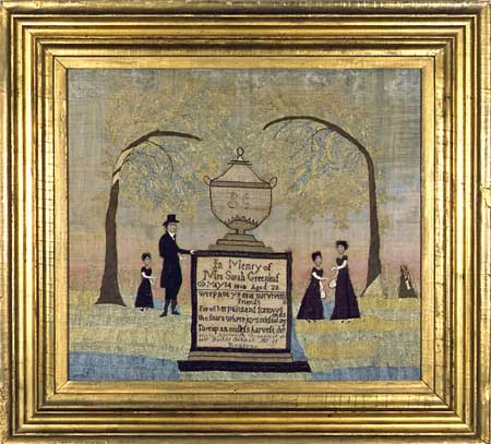 Silk embroidered memorial by ADELINE A. GREENLEAF Boston, MA from Huber