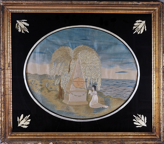 Memorial silk embroidery ttributed to Clara Lothrop 
Cohasset, Massachusetts 
1809 from Huber