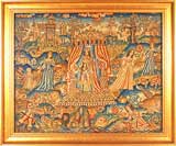 Antique needlework canvaswork picture of biblical scenes from Huber