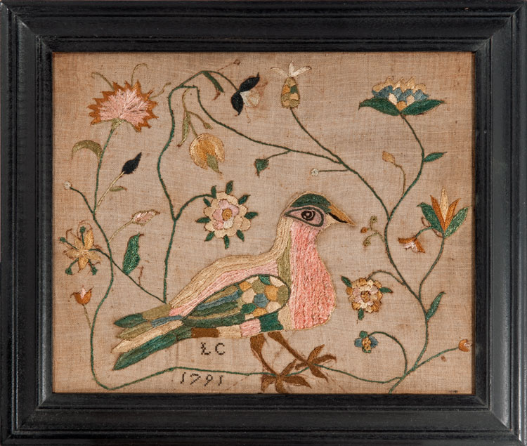 Philadelphia Bird needlework dated 1791 from Huber