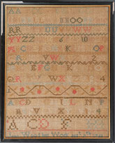 1765 American sampler by Jand Wood - from Huber